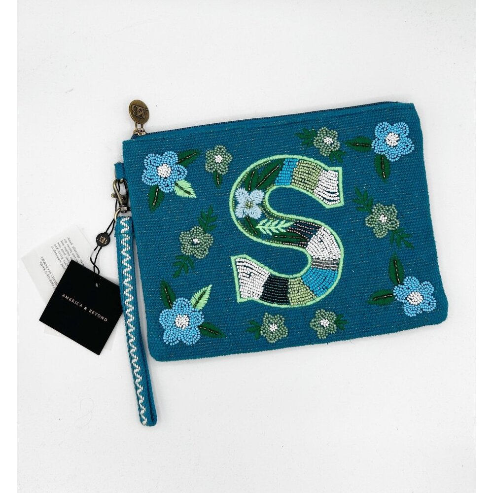 NEW America & Beyond Beaded Monogram ‘S’ Bag Wristlet Pouch